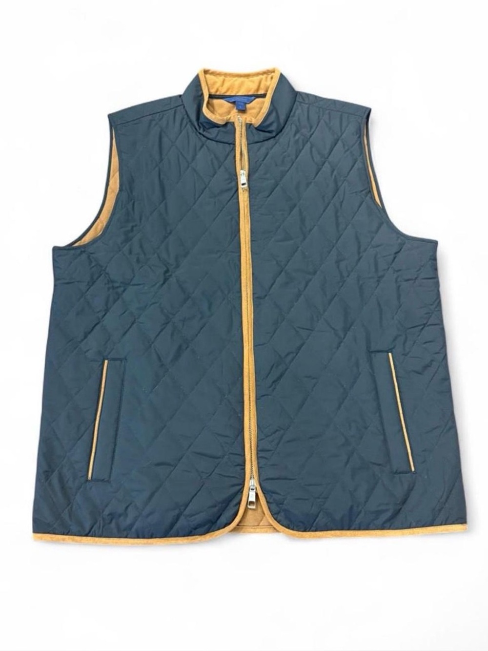 David Donahue Men’s L Quilted Lux Black/Tan Vest